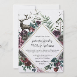 ブルゴーニュとグレーのフローラ、牡鹿と緑| 招待状