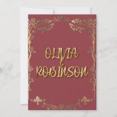 ブルゴーニュとゴールデン3D文字効果結婚の 招待状 (裏面)