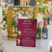 ブルゴーニュとゴールドのシンプルな結婚式のシグネチャードリンク