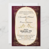 ブルゴーニュとゴールドの中世の結婚式 招待状 (正面)