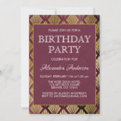 ブルゴーニュとゴールドフォイルのアールデコ誕生日パーティー 招待状 (正面)