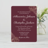 ブルゴーニュとゴールドフォイルフローラ結婚バラ 招待状 (スタンド正面)