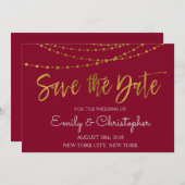 ブルゴーニュとゴールドフォイル日付を保存 セーブザデート (正面/裏面)