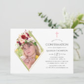 ブルゴーニュとサーモンピンクの幾何学模様の確認 招待状 (スタンド正面)