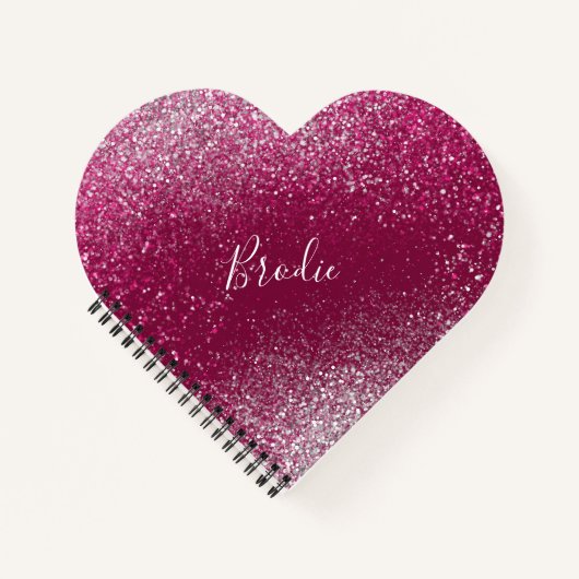 ブルゴーニュとシルバーのグリッターハート ノートブック (正面)