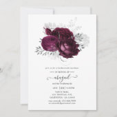 ブルゴーニュとシルバーのフローラブリデスメイドランチョン 招待状 (正面)