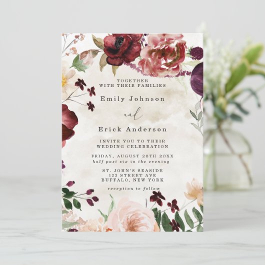 ブルゴーニュとタン素朴の野結婚花 招待状 (スタンド正面)