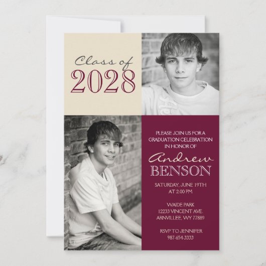 ブルゴーニュとタン2写真卒業 招待状 (正面)