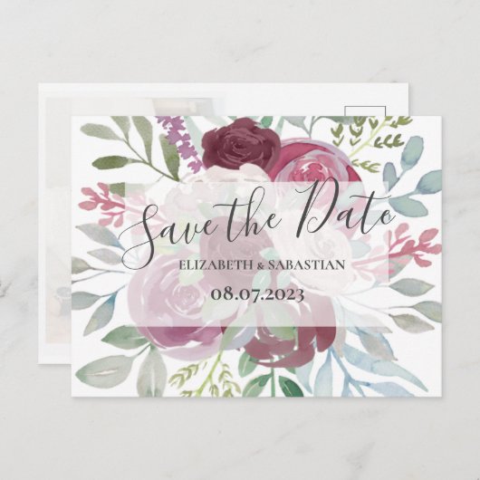 ブルゴーニュとダスティーブルーウォーターの色は日付を保存 案内ポストカード (正面/裏面)