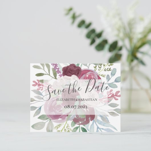 ブルゴーニュとダスティーブルーウォーターの色は日付を保存 案内ポストカード (スタンド正面)