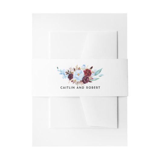 ブルゴーニュとダスティーブルー結婚フローラ 招待状ベリーバンド (正面例)