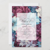 ブルゴーニュとダスティーブルー結婚フローラ 招待状 (正面)