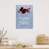 ブルゴーニュとダスティー結婚ブルーの歓迎サイン ポスター (キッチン)