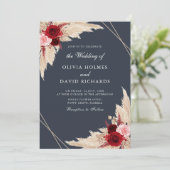 ブルゴーニュとダークダスティーブルー結婚式招待状 招待状 (スタンド正面)
