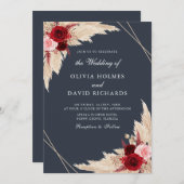 ブルゴーニュとダークダスティーブルー結婚式招待状 招待状 (正面/裏面)