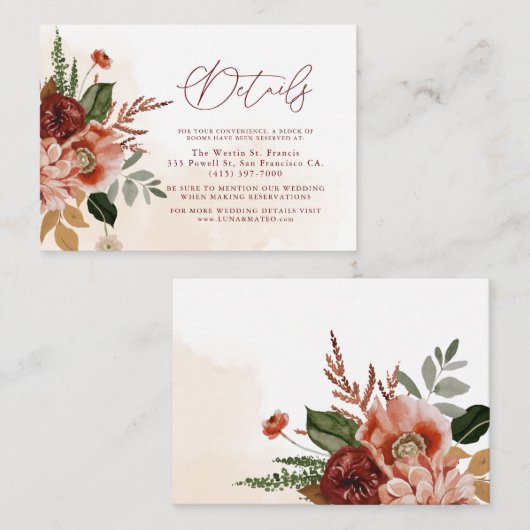 ブルゴーニュとテラコッタ結婚の詳細 エンクロージャーカード (正面/裏面)