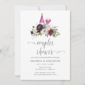 ブルゴーニュとネイビーのカップルがシャワーワインのテイスティング 招待状 (正面)