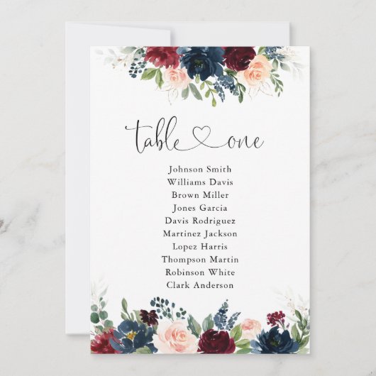 ブルゴーニュとネイビーのテーブル番号座席表 (正面)