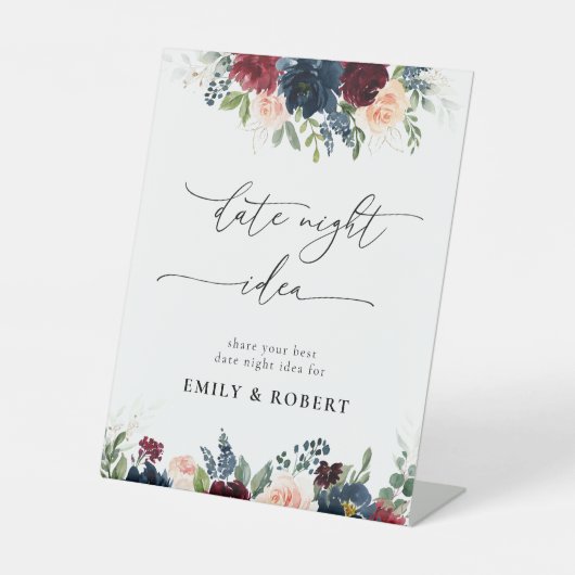 ブルゴーニュとネイビーのデイトナイトアイディア標識 台座サイン (正面)