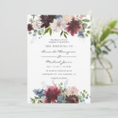 ブルゴーニュとネイビーのフローラの結婚水色 招待状 (スタンド正面)
