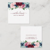ブルゴーニュとネイビーのフローラエレガントメイクアップアーティスト スクエア名刺 (正面/裏面)