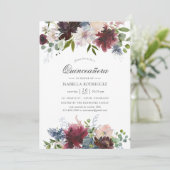 ブルゴーニュとネイビーのフローラ水色キンセアニラ 招待状 (スタンド正面)