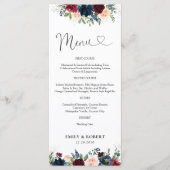 ブルゴーニュとネイビーのブライダルシャワー メニュー (正面)