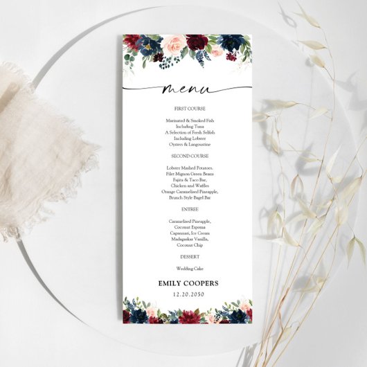 ブルゴーニュとネイビーのベビーシャワーメニュー メニュー