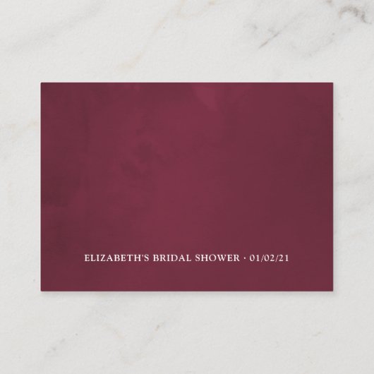 ブルゴーニュとネイビーのワインの試飲ブライダルシャワーゲーム エンクロージャーカード (裏面)