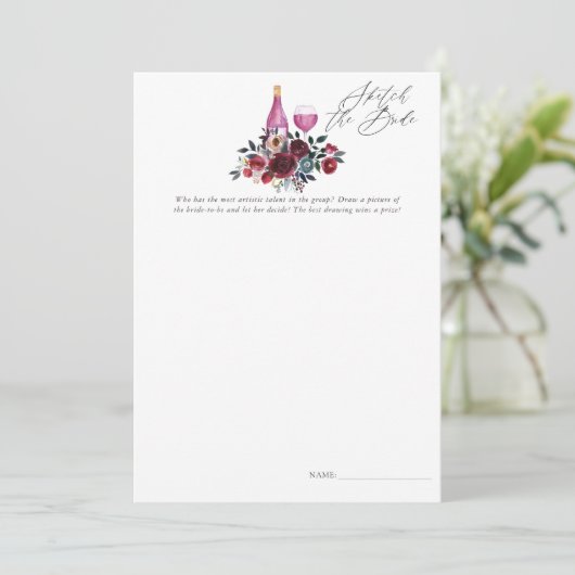 ブルゴーニュとネイビーのワインの試飲ブライダルシャワーゲーム 招待状 (スタンド正面)