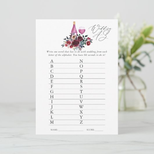 ブルゴーニュとネイビーのワインの試飲ブライダルシャワーゲーム 招待状 (スタンド正面)