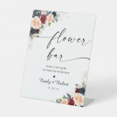 ブルゴーニュとネイビーの花のバー標識 台座サイン (正面)