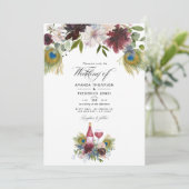 ブルゴーニュとネイビーピーコックワイン結婚をテーマにしたInvi 招待状 (スタンド正面)