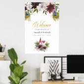 ブルゴーニュとネイビーピーコックワイン結婚テーマ ポスター (ホームオフィス)