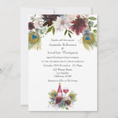 ブルゴーニュとネイビーピーコックワイン結婚テーマ 招待状 (正面)