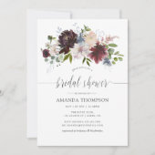 ブルゴーニュとネイビーフローラ水彩ブライダルシャワー 招待状 (正面)