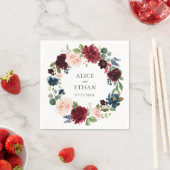 ブルゴーニュとネイビーブルーのフローラ結婚ズ スタンダードカクテルナプキン (インサイチュ)