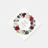 ブルゴーニュとネイビーブルーのフローラ結婚ズ スタンダードカクテルナプキン (角)