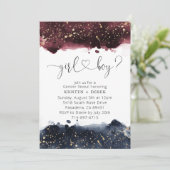 ブルゴーニュとネイビーブルーの水彩色ジェンダーの明け 招待状 (スタンド正面)