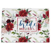 ブルゴーニュとネイビーブルーの花パターン ラージペーパーバッグ (正面)