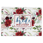 ブルゴーニュとネイビーブルーの花パターン ラージペーパーバッグ (裏面)