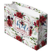 ブルゴーニュとネイビーブルーの花パターン ラージペーパーバッグ (裏面アングル)