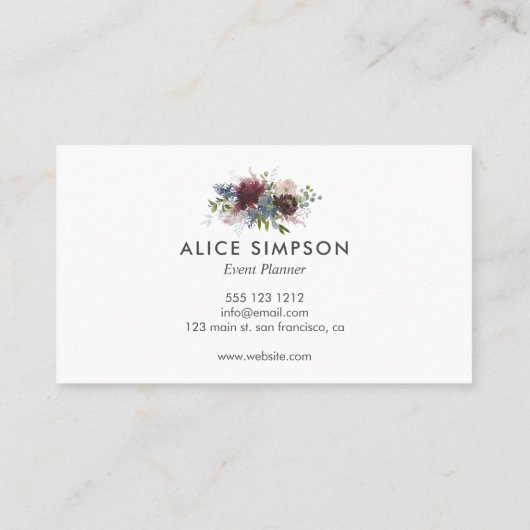 ブルゴーニュとネイビーブルーの花 名刺 (裏面)