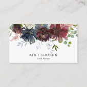 ブルゴーニュとネイビーブルーの花 名刺 (正面)