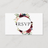 ブルゴーニュとネイビーブルーフローラ結婚式RSVP エンクロージャーカード (正面)