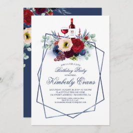 ブルゴーニュとネイビーブルーワインテイスティング秋誕生日 招待状