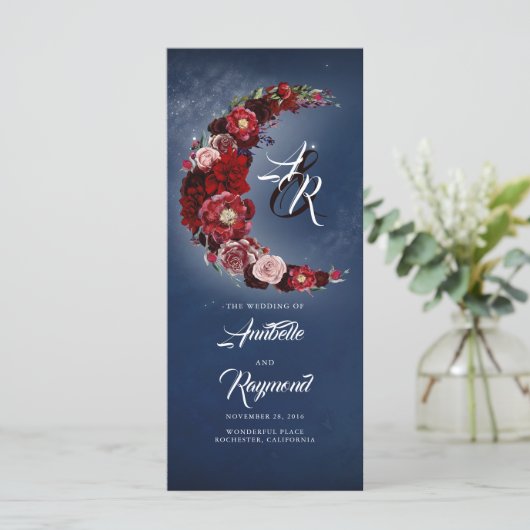 ブルゴーニュとネイビーブルーヴィンテージウェディングプログラム プログラム (スタンド正面)