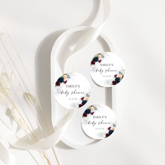 ブルゴーニュとネイビーベイビーシャワーメッセージカード フェイバータグ