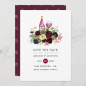 ブルゴーニュとネイビーワインクリスマス結婚フローラ セーブザデート (正面/裏面)