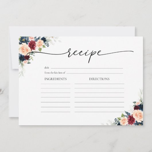 ブルゴーニュとネイビー大レシピカード 招待状 (裏面)